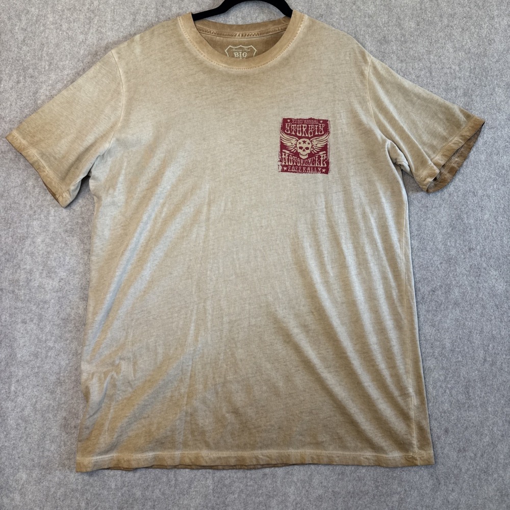 Big Vista Sturgis Motorcycle Rally Graphic Tee Mens L Garment Dyed Skull Wings